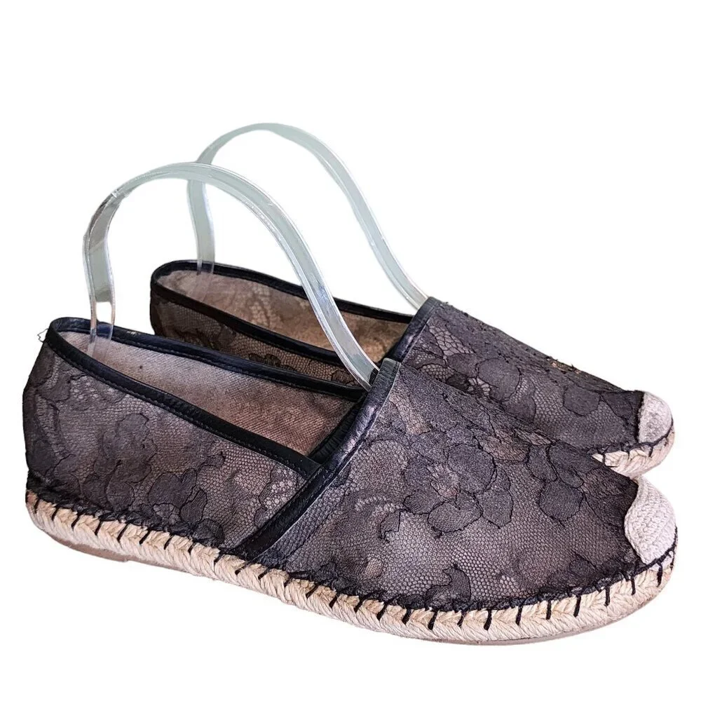 Valentino Garavani Black Lace Espadrille Loafers Flats Lighweight Designer sz 37